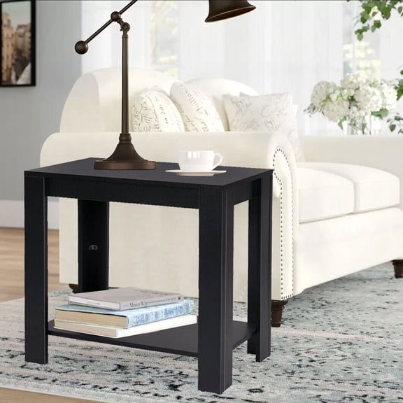 Super Thick Legs Vintage Bedside End Table Sofa Side Table w/ Bottom Shelf Black