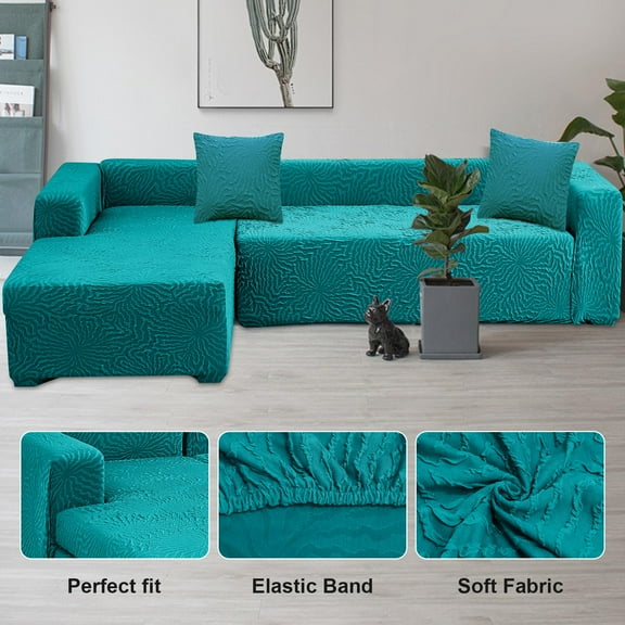 Super Thick Sectional Couch Covers L Shape Sofa Covers Stretch 2pcs Sofa Slipcovers for 3 Seater + 4 Seater Sectional Chaise Slipcover with 2pcs Pillow Covers for Pets, Blue