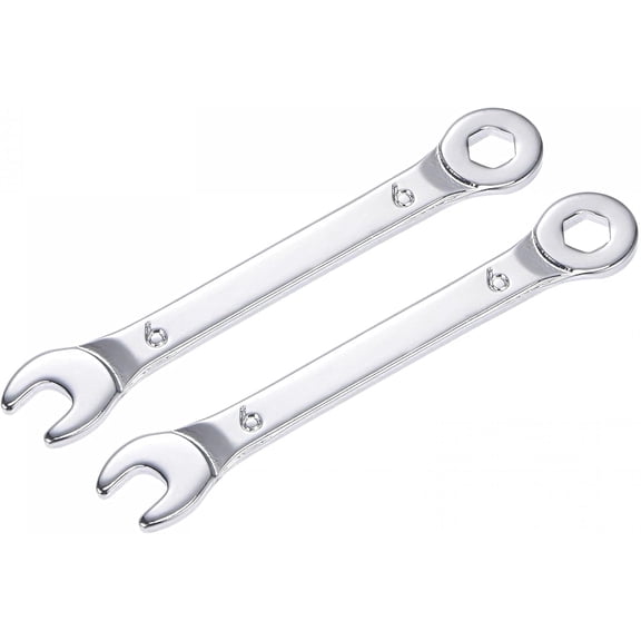 Super Thin Combination Wrench, 3mm Ultra-Slim Profile with 15° Offset 6-Point Box End, Mirror-Chrome High Carbon Steel Metric Wrench for Tight Clearances, 2-Pack,6mm
