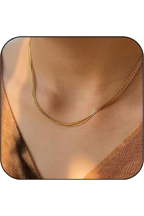 Super Thin Herringbone Gold Choker Necklaces for Women, 14K Gold Plated Filled Necklace Five Layer Cute Snake Chain Necklace Handmade Layered Gold Necklaces for Women