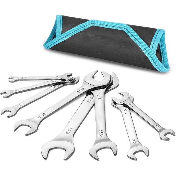 Super-Thin Open End Wrench Set, Metric, with Rolling Pouch