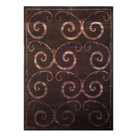 Super Tibetan Hand-Knotted Wool/Bamboo Silk Dark Chocolate 8'6"x10'6" Area Rug
