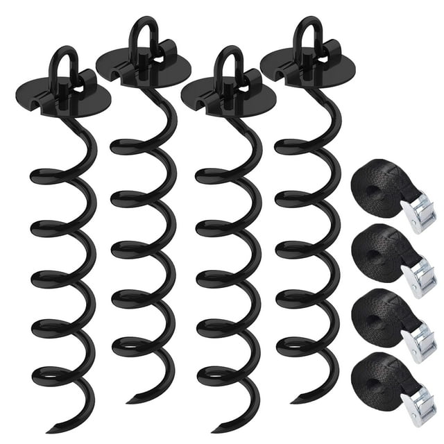 Eurmax Tie Down Stakes 4Pc Spiral tie down anchor kit Bonus Straps