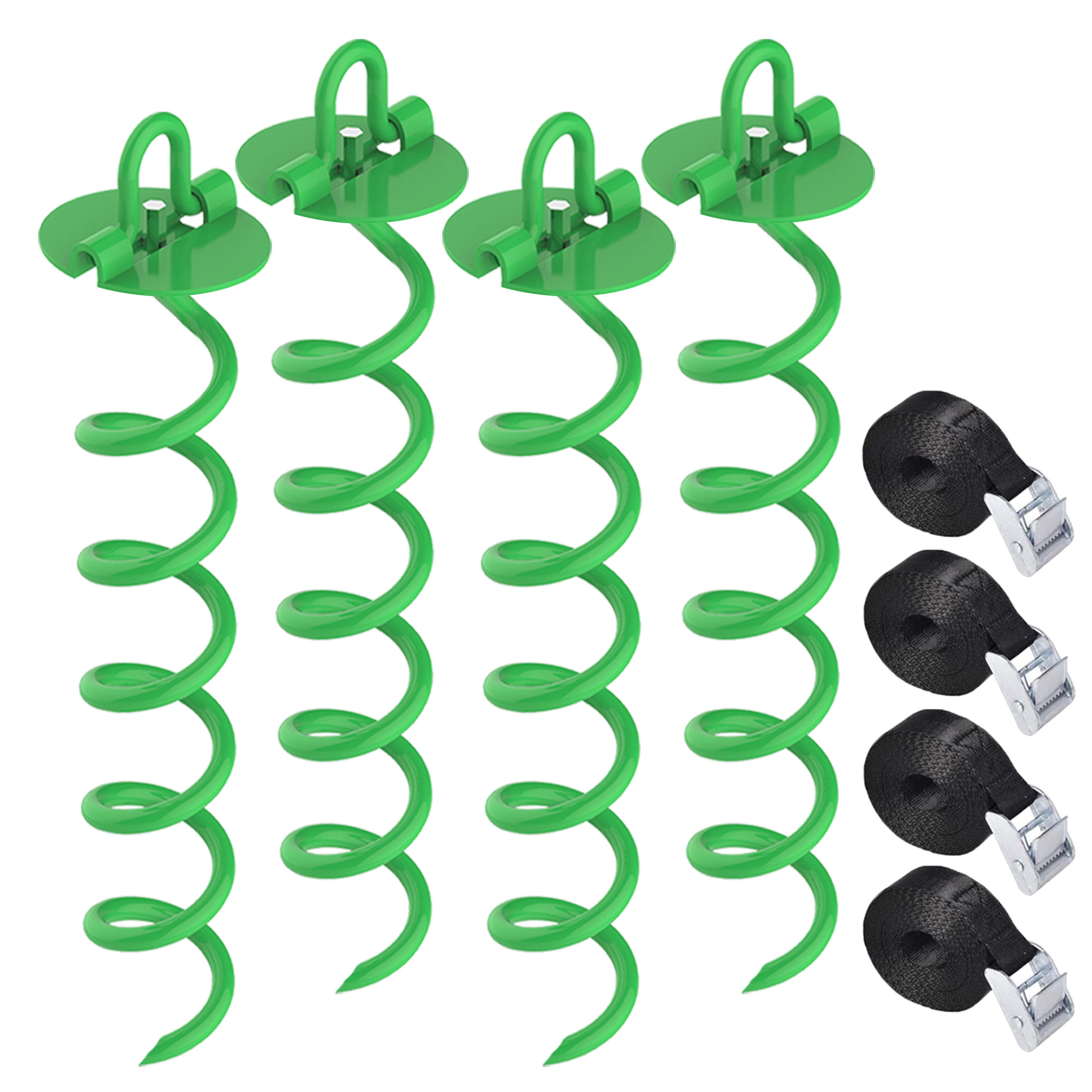 Eurmax Tie Down Stakes 4Pc Spiral tie down anchor kit Bonus Straps