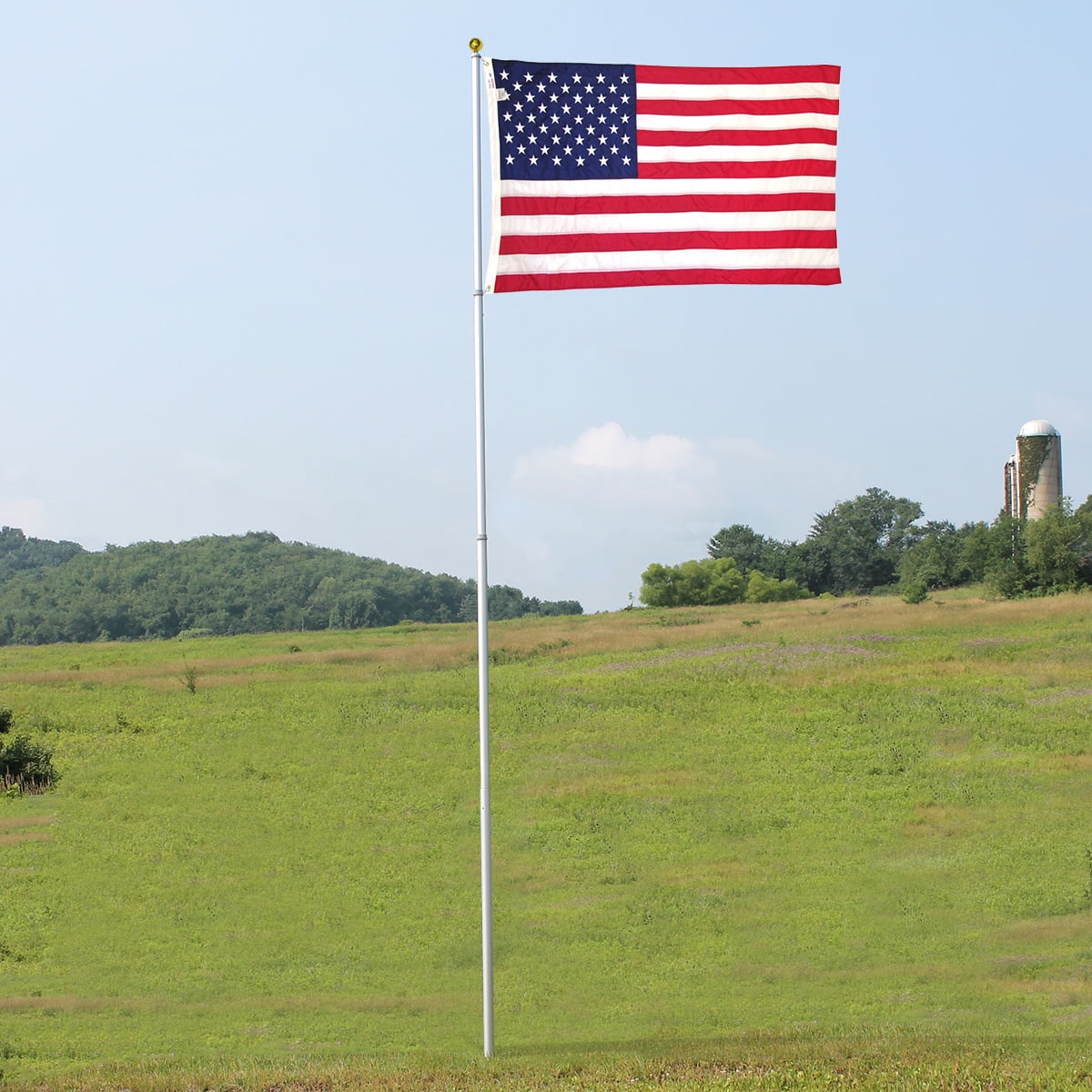 Super Tough 20ft Telescoping Silver Aluminum Flagpole with Nylon Flag