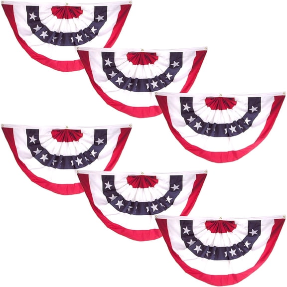 Super Tough 3’x6’ American Flag Bunting | Polyester Pleated Flag Bunting Printed Stars and Stripes | Weather-Resistant Patriotic Decor | 6 Pack
