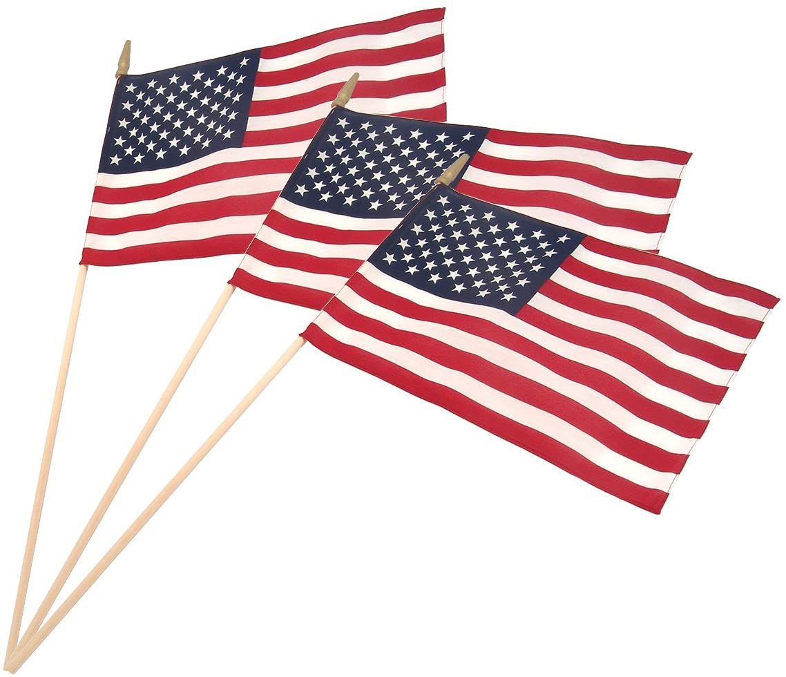 12 Pack of Us Small American Flags 11x17" American Flag Attached on