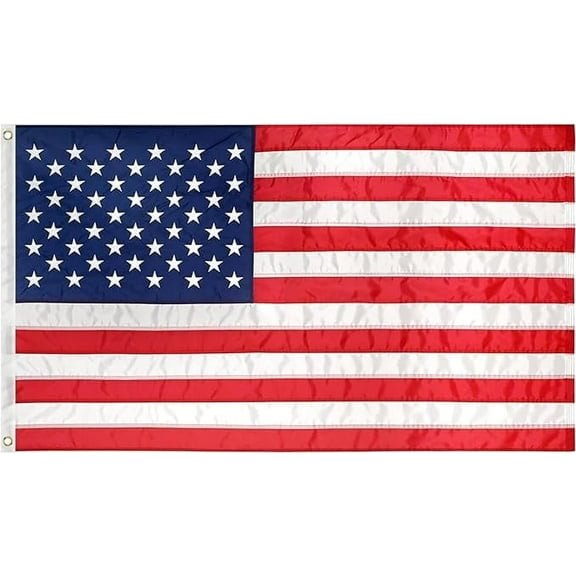Super Tough 4Ft x 6Ft American Flag - Heavy Duty Polyester USA Flag with Embroidered Stars and Sewn Stripes Suitable for All Weather - Red/White/Blue