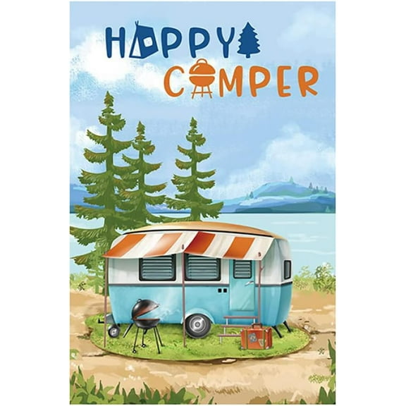 Super Tough Garden Flag 12in x 18in - Happy Camper Design | Durable Oxford Polyester | Vibrant Colors | Single-Sided Readability | Perfect for Outdoor Decor | Camping Enthusiasts | Weather-Resistant​