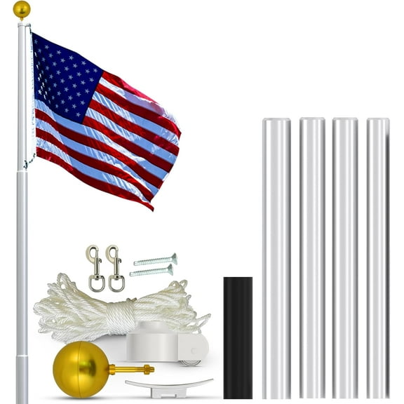 Super Tough USA-Made 25ft Heavy Duty Flag Pole for Outside House - Clear Anodized - Residential In-Ground Flagpole - 4-Section High-Grade Aluminum - Includes All Accessories