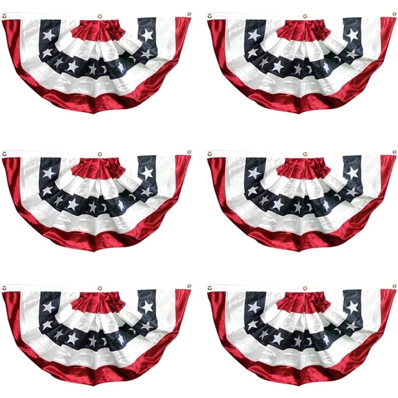 Super Tough 18in x 36in Pleated Fan | Traditional Bunting - 6-Pack | Heavy-Duty Polyester | Sewn Stripes & Appliqud Stars | Indoor & Outdoor Patriotic Decoration | Durable & Weather-Resistant
