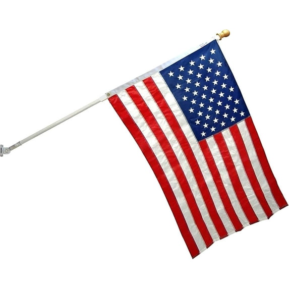 Super Tough Nylon Flag Kit - 6ft White Spinner Pole | Heavyweight Sewn Stripes & Embroidered Stars | Rotating Anti-Wrap Rings | 5ft or 6ft Hardwood or Fiberglass Pole | Outdoor Fade-Resistant