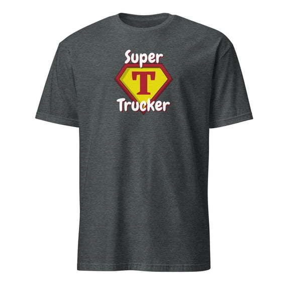 Super Trucker Hero Emblem Funny Husband Gift T-Shirt (Dark Heather, XL)