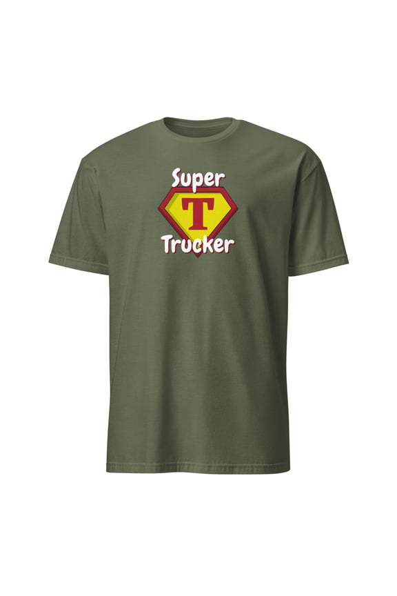 Super Trucker Hero Emblem Funny Husband Gift T-Shirt (Military Green, S)