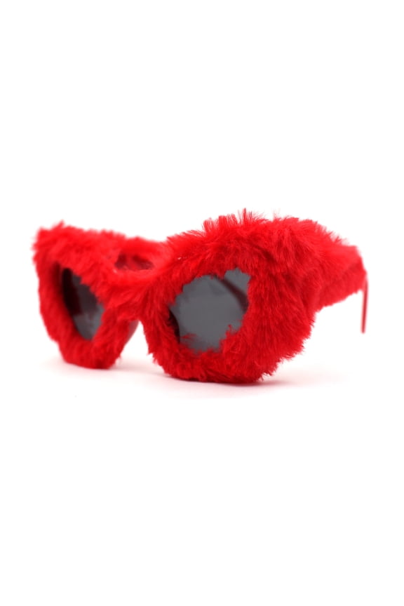 Super Unique Fur Covered Cat Eye Plastic Sunglasses Red