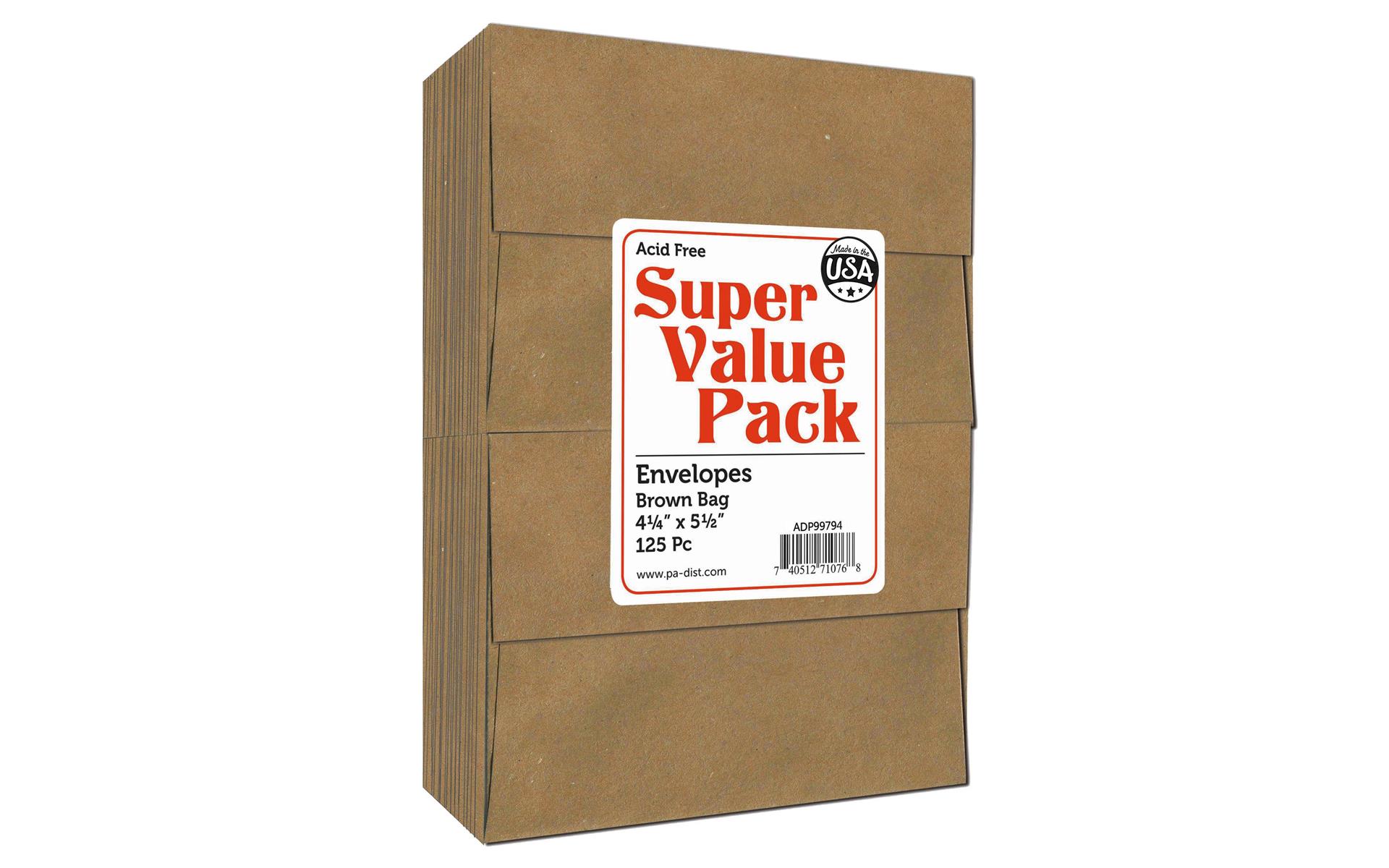Super Value Envelope Pack 4.25x5.5 125pc Brown Bag