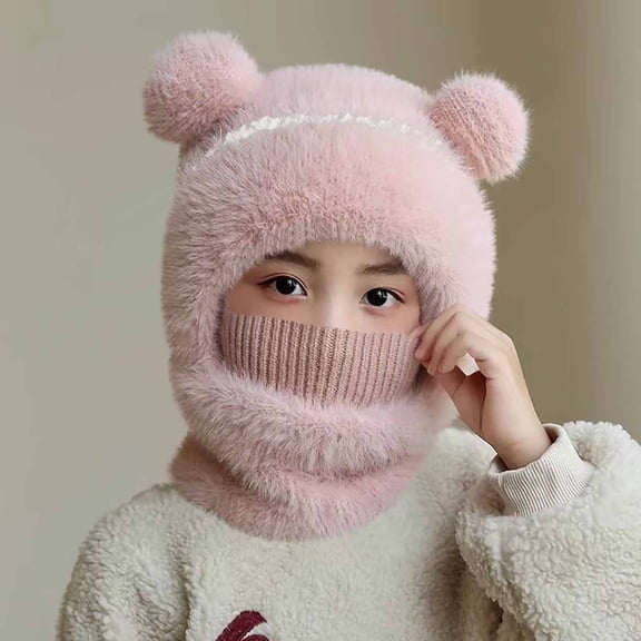 Super Warm Bear Shape Toddler Winter Hat Scarf Set 3-6 Years,Children'S Hat Piece Hairy Double-Layer Pullover Hat Winter Thick Warm Scarf Hat,Unisex Infant Toddler Kids Hat Scarf