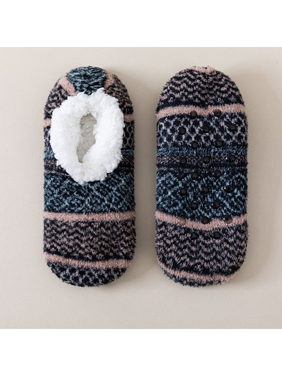 Super Warm Fleece Lined Slipper Socks with Non Slip Grippers Cozy Winter Cabin Knit Fuzzy Thermal Indoor House Slippers Booties Gift for Women Men