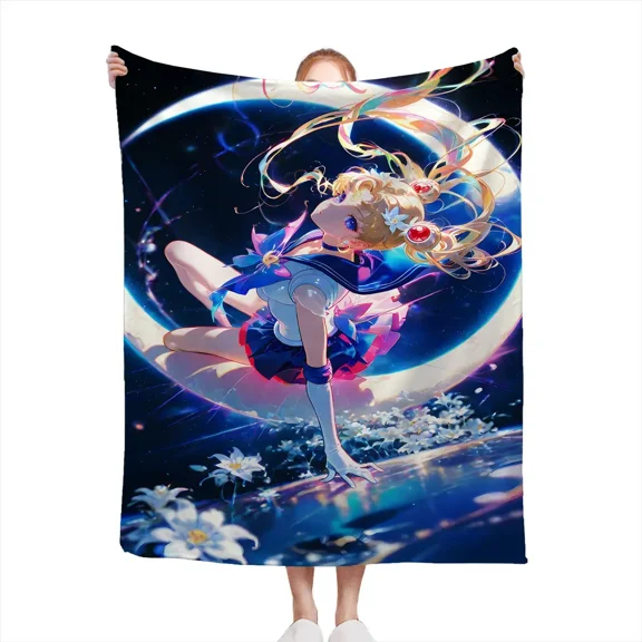 Super Warm Soft S-Sailor Moon Throw Blanket for Couch Bed Autumn Winter Festive Thanksgiving Gift for Family Friends Soft Flannel Fleece Cozy Lightweight Durable Machine Washable D0808-504