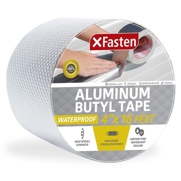 Super Waterof Aluminum Butyl Tape, 4-Inch x 16-Foot, Foil Tape with Rubber Adhesive for Window and Metal Roof Flashing, Patching Gutter Leak Repair