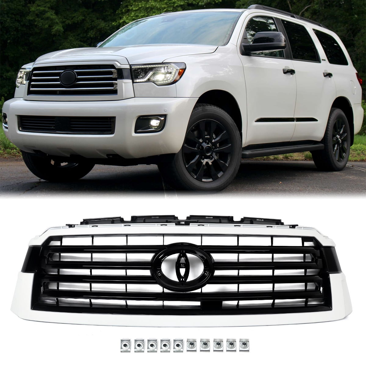 248 Front Super White Front Bumper Grille Grill For 2018-2022 Toyota Sequoia ...