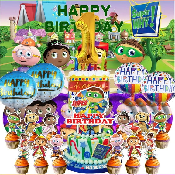 Super Why 1st Tableware Balloons Cake Toppers Backdrop Banner Supplies Party Decor Plates Decorations