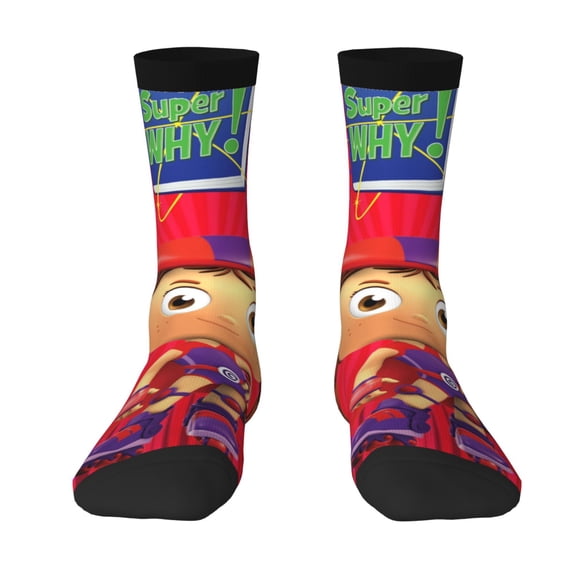 Super Why Adult Socks Casual Tube Socks Durable Comfort Calf Socks Soft Elastic Crew Socks 2 Black-1
