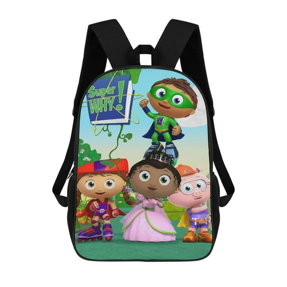 Super Why Backpacks 17 Inch Bookbag Casual Daypack Backpacks for Travel Camping Hiking