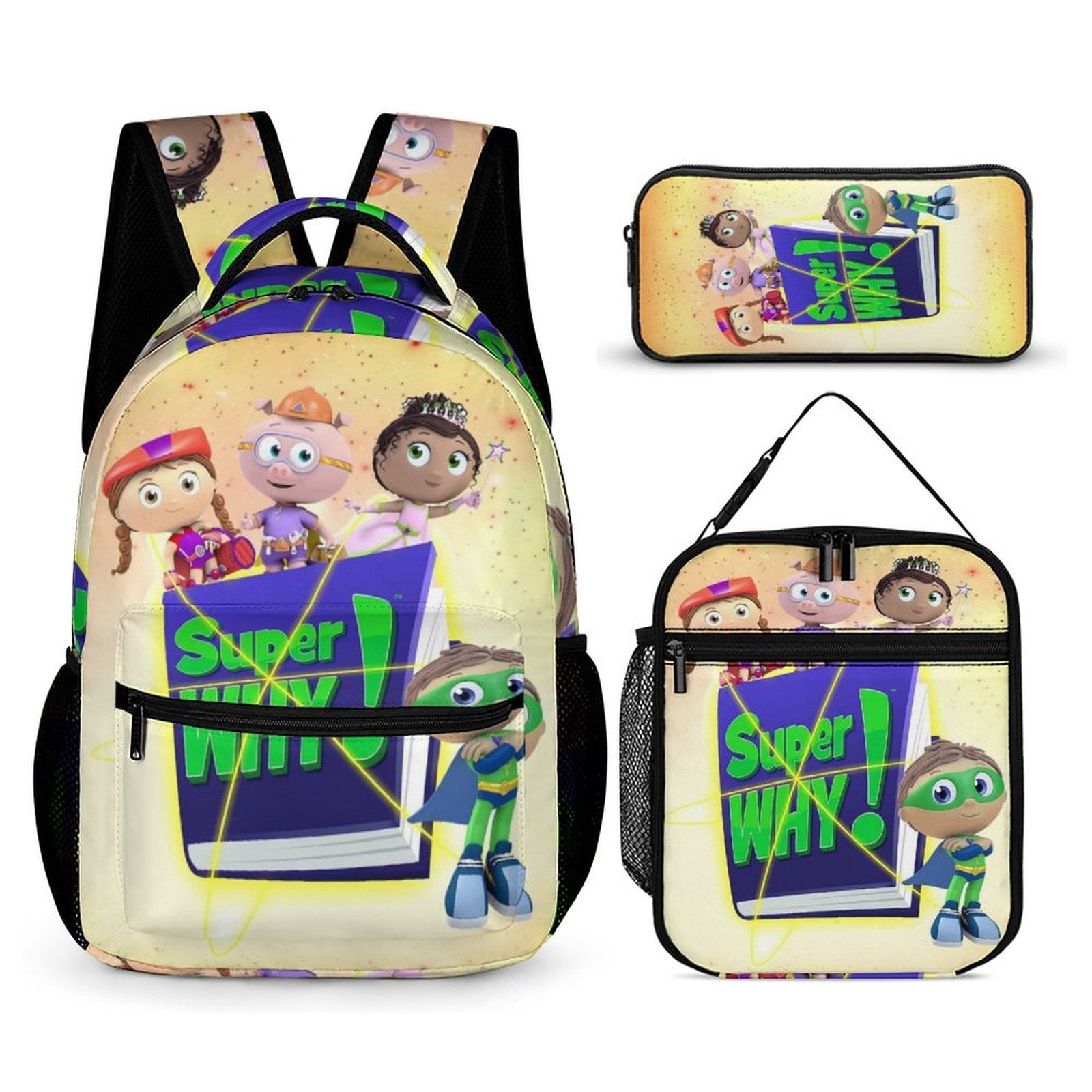 Super Why Backpacks 3 Piece Set Bookbag with Lunch Bag And Pencil Case ...