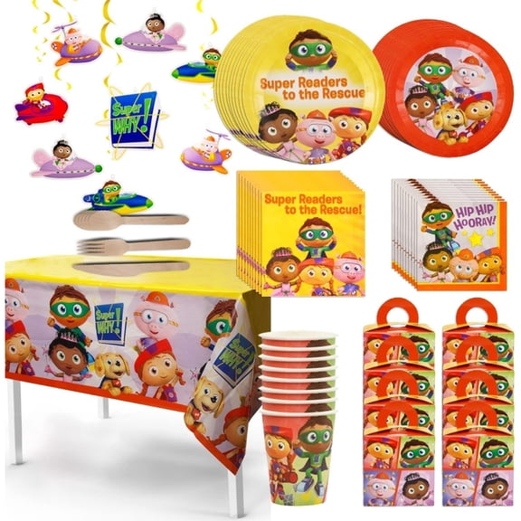 Super Why Kids Themed Party In A Box Complete Kit for 8 Favor Boxes Banner Mighty Mojo
