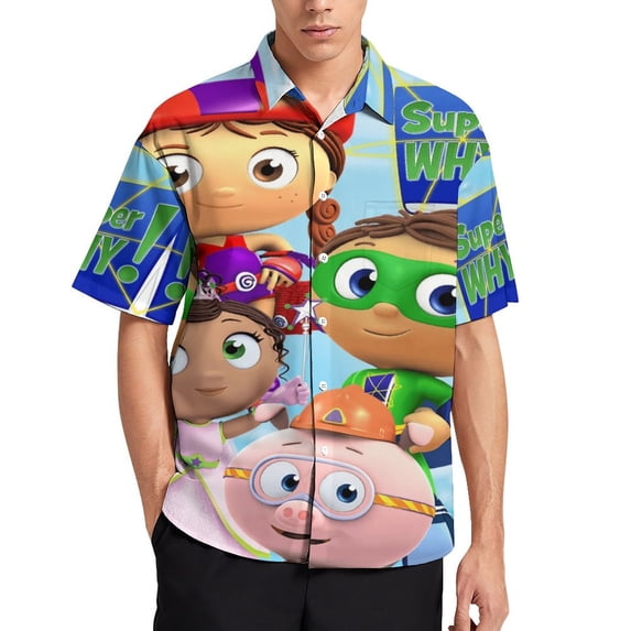 Super Why Mens Hawaiian Shirt Loose Fit Shirts - Short Sleeve And Button Down Hawaiian Shirt for Men with Pocket