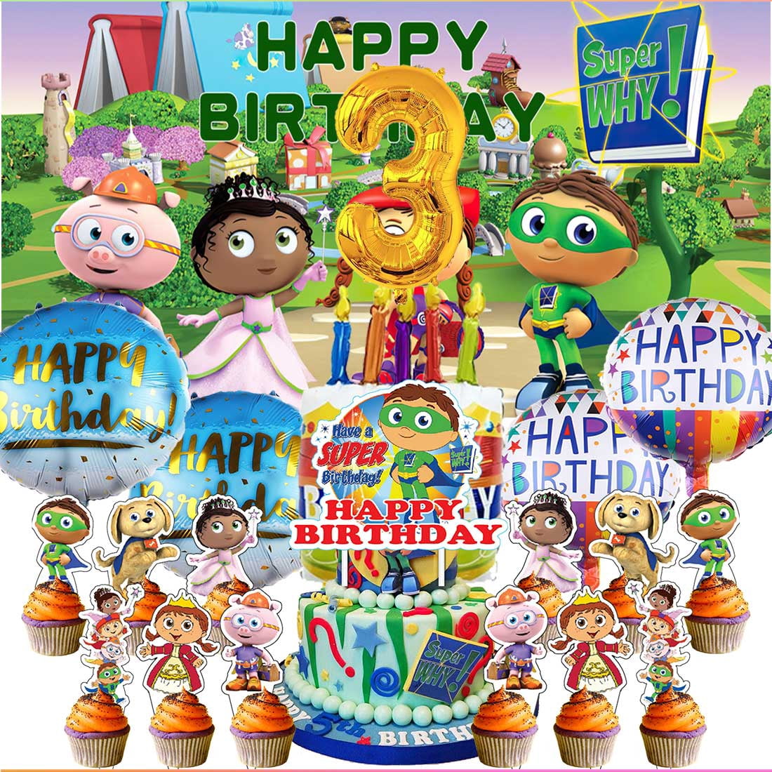 Super Why Party Supplies Decor 3rd Kit Balloons Birthday Cake Topper ...