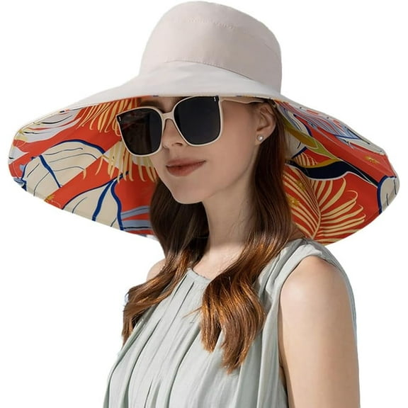 Super Wide Brim Sun Hat for Women Packable Reversible Double-Side-Wear Hats UV Protection Summer Beach Bucket Cap