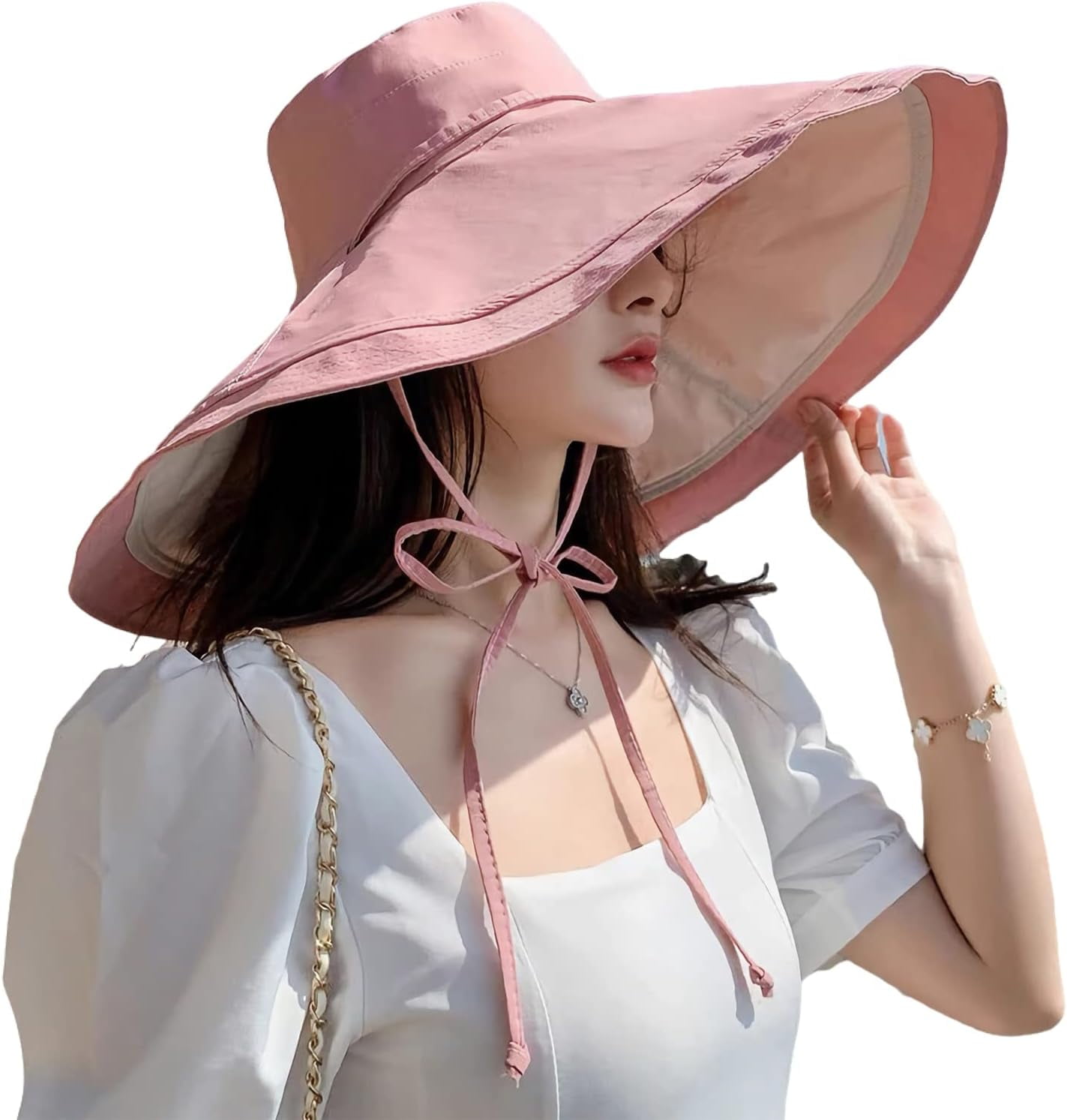 Super Wide Brim Women Sun Hat Cotton Floppy Packable Reversible