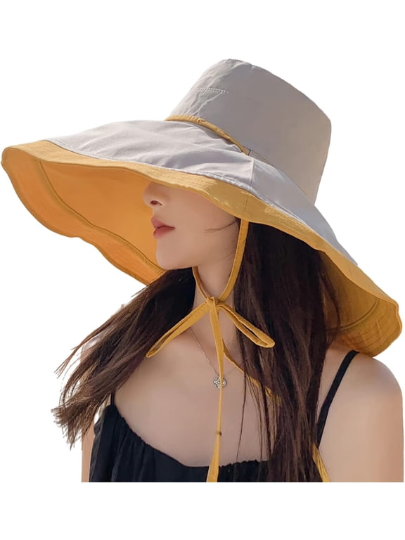 Super Wide Brim Women Sun Hat Cotton Floppy Packable Reversible Wired Edge Hats UV Protection Summer Beach Travel Garden