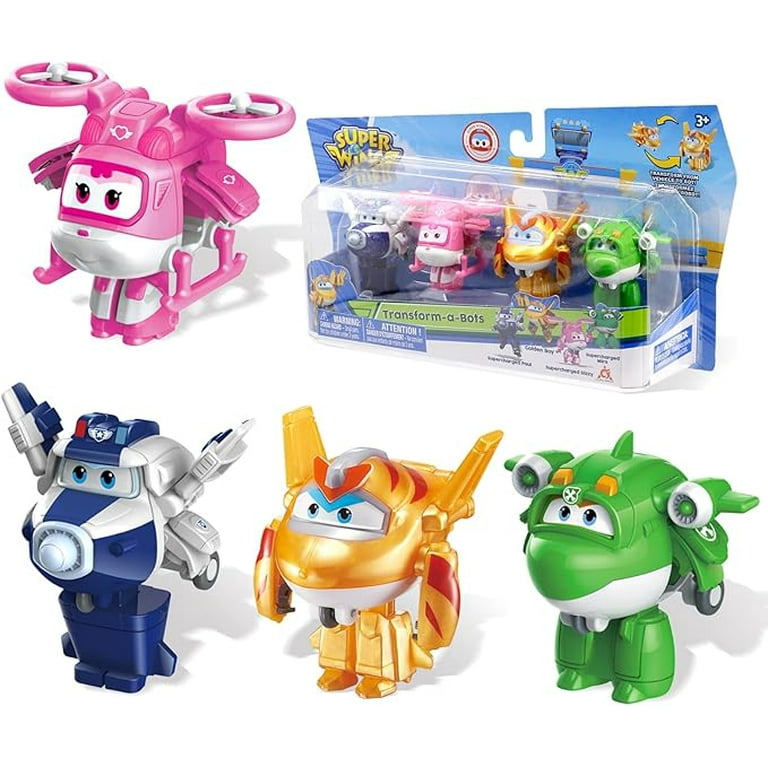 Super Wings 2 Transform a Bot 4 Pack Supercharged Paul Dizzy Golden Boy Mira Airplane Toys Mini Action Figures Preschool Toys for 3 4 5 Year