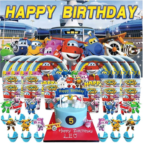 Super Wings Birthday Cups Party Supplies Decor Backdrop Paper Plates Fans Decorations Banner