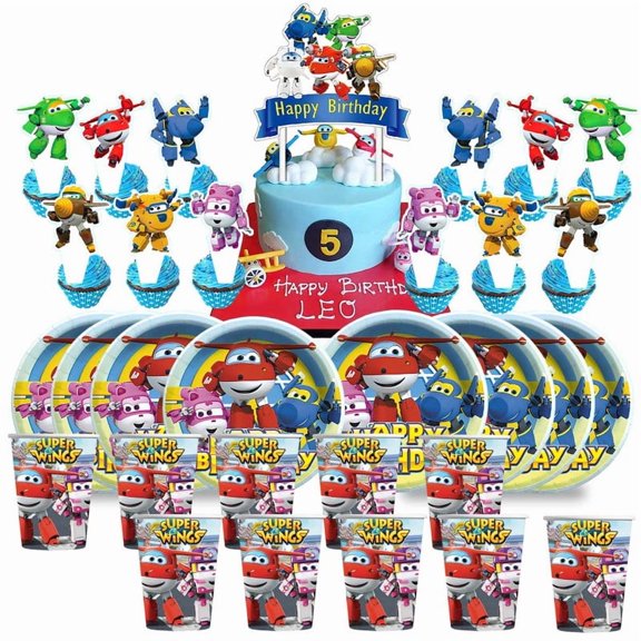 Super Wings Birthday Cups Party Supplies Plates Fans Decorations Cake Topper Decor