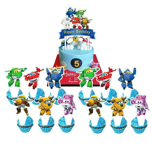 Super Wings Cake Topper Cupcake Set Party Supplies Decoration Birthday Decor Kit