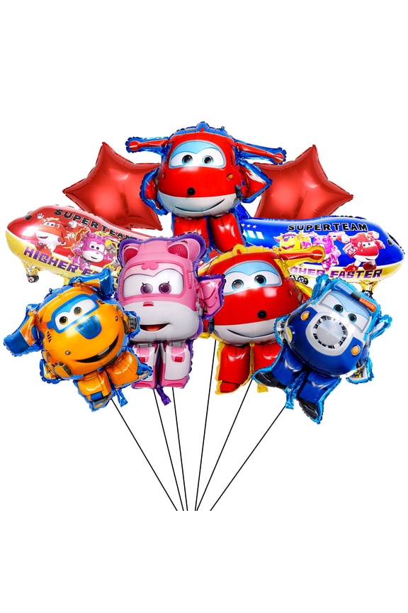 Super Wings Party Balloons, 9Pcs Super Wings Birthday Balloons Decorations Set - Jett , Paul Balloons etc. for Super Wings Themed Birthday Party Supplies for Kids