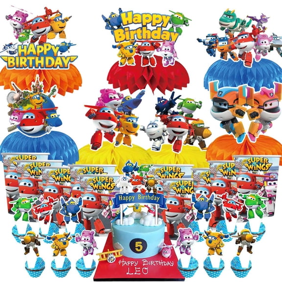 Super Wings Party Supplies Decor Cups Fans Decorations Honeycomb Centerpieces Cake Toppers