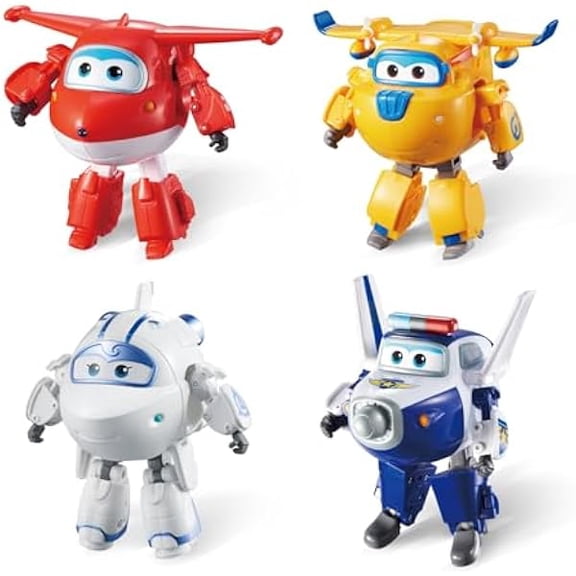 Super Wings Transformable Toys 4-Pack 5" Action Figure Tobot, 2 in 1 Rescue Bots Transforming Airplane Robot, Educational Toys
