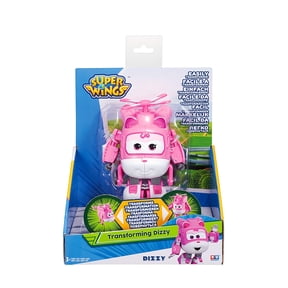 Super Wings - Transforming Dizzy Toy Bot Figure, Rescue Helicopter, 5" Tall Pink