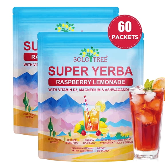 Super Yerba Mate Instant Powder Packets, Energy & Focus Boost| Gut Support, Low Sugar Content 60PCS