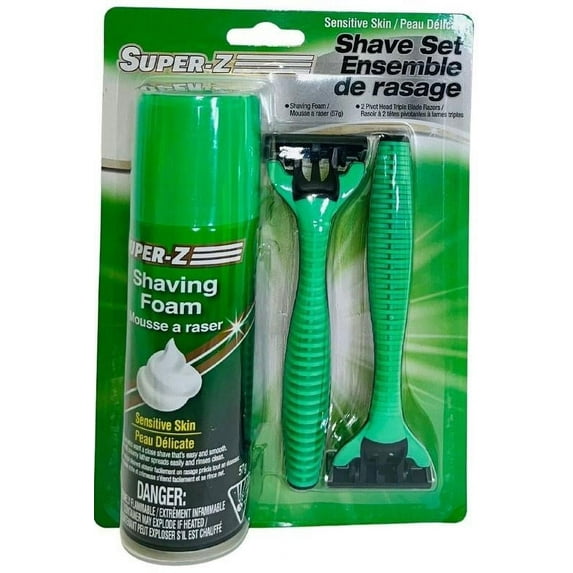 Super Z Shave Foam Sensitive & Travel Kit With 2 Razors