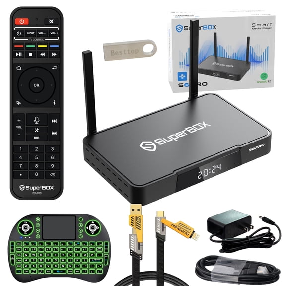 Super-box Bundle S6 Pro 2025 Fully Loaded, Super TV Box S6pro with Voice Remote, Android 12, Wifi 6, 6K, 1000Mbps Ethernet Port