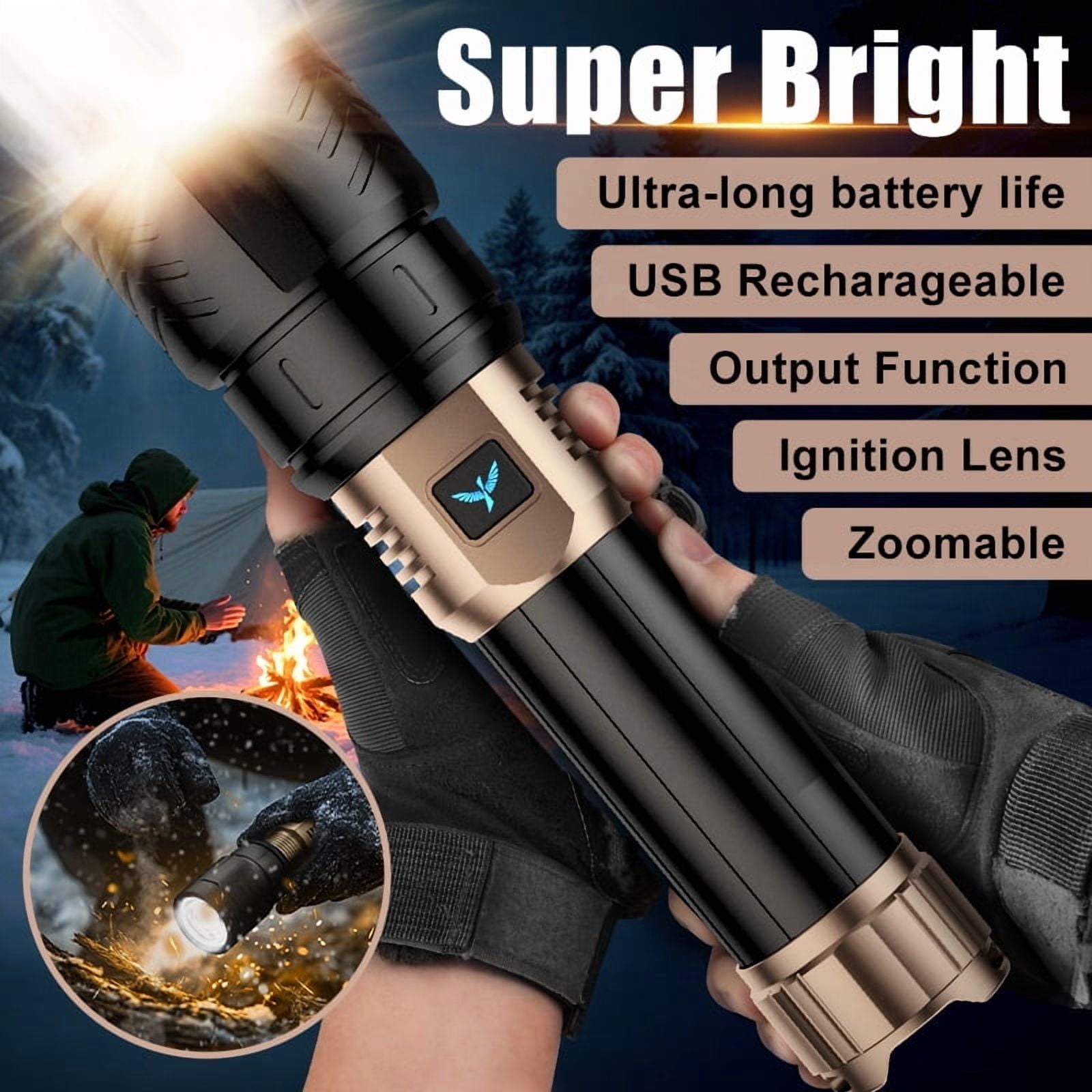 Super Bright Rechargeable Large Flashlights, 2 In 1 Flash Light Lantern High Lumens Led Zoomable Tactical Flashlights Waterproof Multifunction Red Campin 10 thumbnail image