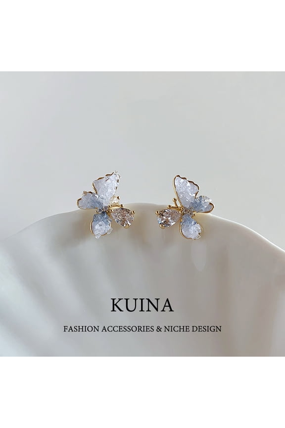 Super flash crystal butterfly earrings light luxury senior sense of temperament atmosphere sterling silver needle earrings female niche unique ear jewelry