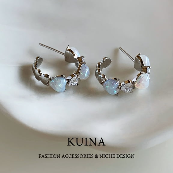 Super flash love circle earrings female French light luxury senior sense of temperament earrings new sterling silver needle ear jewelry