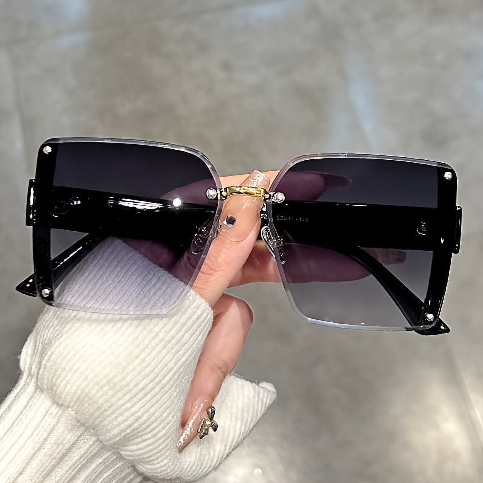 Super large frameless sunglasses Men's casual gradient color fashion anti -glare suitable for holiday beach party,Black